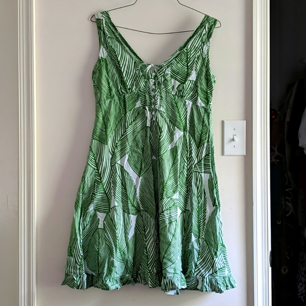 Tropical Leaves Cotton Sleeveless Dress